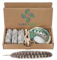 Sage Smudge Kit - White Sage Smudge Sticks - 4in ~ Abalone Shell 5-6in ~ 2in Tripod Stand ~ 10-12in Feather and White Sand