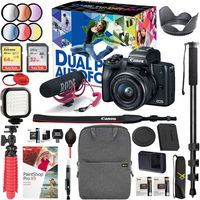 Canon EOS M50 Mirrorless Camera 4K Video Creator Kit and EF-M 15-45mm Lens (Black) Bundle with Backpack Monopod SanDisk 64GB SDXC Memory Card and Battery Kit