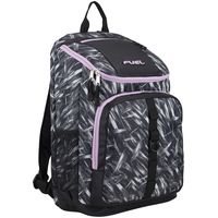 Fuel Wide Mouth Sports Backpack with Laptop Compartment for School, Travel, Outdoors - Black/Brush Stroke Print/Lilac Trim