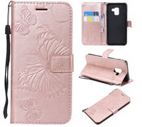 Amocase Wallet Leather Case with 2 in 1 Stylus for Samsung Galaxy A8 2018,Premium Strap 3D Butterfly Magnetic PU Leather Stand Shockproof Card Slot Case for Samsung Galaxy A8 2018 - Rose Gold