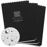 Rite in the Rain Weatherproof Top-Spiral Notebook, 4" x 6", Black Cover, Universal Pattern (No. 746-3)