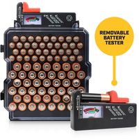 Battery Organizer Storage Case with Battery Tester - Volt Vault 83 Slot AA/AAA Battery Holder Rack and Dispenser, Wall Mount Caddy Box for Batteries