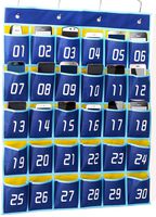 KIMBORA Numbered Pocket Chart Classroom Organizer for Cell Phones Calculator Holders (30 Pockets, Blue Pockets)