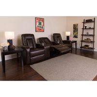 Flash Furniture Eclipse Series 3-Seat Reclining Brown Leather Theater Seating Unit with Cup Holders