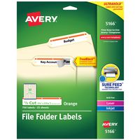 Avery Orange File Folder Labels for Laser and Inkjet Printers with TrueBlock Technology, 2/3 inches x 3-7/16 inches, Pack of 750 (5166)