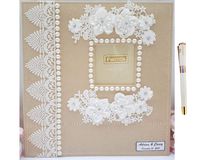 Towdah Perez Pearls Flower lace self Stick Wedding Album 80 Pages. Hand-Decorated Fabric Cover Album; 3x5, 4x6, 5x7, 8x10 Photos with Gift Box, Luxury White/Gold Pen. Customizable and personalizable