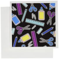 3dRose Cute Cartoon School Supplies - Black - Greeting Cards, 6 x 6 inches, set of 6 (gc_77587_1)