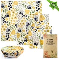 Reusable Beeswax Food Wraps Urban Green, Beeswax Wraps, Bees Wax Wraps, Food Wraps Assorted, Plastic Wraps Alternatives, Eco Friendly (Cute Bees 3 Pack)