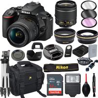 Nikon D5600 DSLR Camera with 18-55mm VR Lens + 32GB Card, Tripod, Flash, and More (20pc Bundle)