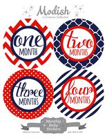 12 Monthly Baby Stickers, Navy, Blue, Red, Nautical, Boy, Girl, Gender Neutral, Baby Belly Stickers, Monthly Onesie Stickers, First Year Stickers Months 1-12, Chevron, Stripes, Polka Dots, Quatrafoil, Baby Boy, Baby Girl, Gender Neutral