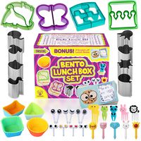 Complete Bento Lunch Box Supplies and Accessories For Kids - Sandwich Cutter and Bread Crust Shape Remover - Mini Vegetable Fruit Shapes cookie cutters - Silicone Cup Dividers - FREE Food Pick forks