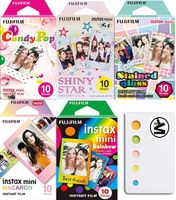 Fujifilm Instax Mini Rainbow,Macaron, Stained Glass,Candy pop and Star Pack of 5 Camera Film & | Bonus Sticky Notes for Memo | Create Your Memories