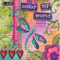 LANG - 2018 Box Calendar -"Color My World", Artwork by Lisa Kaus - 12 Month, 5.25" x 5.25"