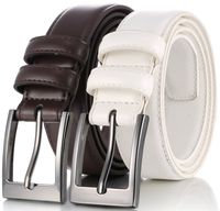 Marino's Men Genuine Leather Dress Belt with Single Prong Buckle - Chocolate Brown/White - 32