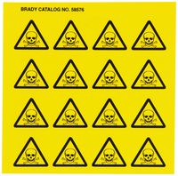 Brady 58576 Pressure Sensitive Vinyl Right-To-Know Pictogram Labels , Black On Yellow,  1 1/8" Height x 1 1/8" Width,  Pictogram "Poison" (16 Per Card,  1 Card per Package)
