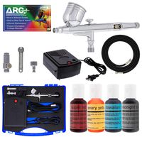 Master Airbrush Cake Decorating Airbrushing System Kit with a Set of 4 Chefmaster Food Colors, Gravity Feed Dual-Action Airbrush, Air Compressor, Hose, Storage Case and How-to-Airbrush ARC Link Card