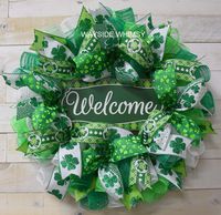 St. Patty's Clover Wreath, Saint Patrick's Day Wreath, Irish Wreaths, St. Patricks Day, Green White Wreaths, 3744