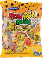 Colombina Bon Bon Bum Passion Fruit Bubble Gum Lollipops, Pack of 24 Bubble Gum Pops