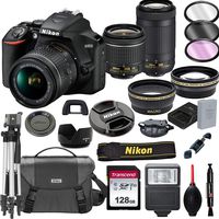 Nikon D3500 DSLR Camera with 18-55mm VR and 70-300mm Lenses + 128GB Card, Tripod, Flash, and More (20pc Bundle)