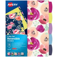 Avery 5 Tab Reversible Fashion Binder Dividers, Design May Vary, Big Tabs, 1 Set (29440)