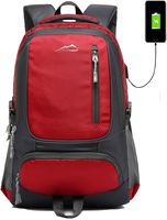 School Backpack Bookbag with USB Charging Port for College Travel Hiking Fit Laptop Up to 15.6 Inch (Red)