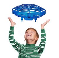 Hand Operated Drone, UFO Flying Ball Toys for Kids and Adults, Boxgear Motion Hand-Controlled Suspension Helicopter Toy, 360°Rotating and Flashing LED Lights, Handsfree, Blue
