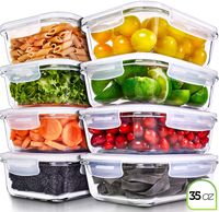 Prep Naturals Glass Meal Prep Containers - Food Prep Containers with Lids Meal Prep - Food Storage Containers Airtight - Lunch Containers Portion Control Containers Bpa-Free (8 Pack,35 Ounce)