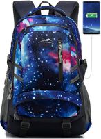 Galaxy Backpack with USB Charging Port Travel School College Student Business Casual Large Durable Daypack Bookbag for Women Men fits 15.6 inch Laptop (Galaxy A (Blue Red))