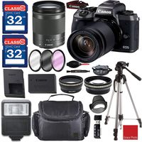 Canon EOS M5 Mirrorless Camera Kit EF-M 18-150mm f/3.5-6.3 is STM Lens Kit + 2 Piece 32GB Memory Cards + Camera Bag + Wide and Telephoto Lenses + 49mm Filter Kit and More...