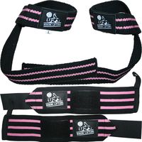 Wrist Wraps + Lifting Straps Bundle (2 Pairs) for Weightlifting, Cross Training, Workout, Gym, Powerlifting, Bodybuilding -Support for Women & Men, No Injury during Weight Lifting-Pink,1 Year Warranty