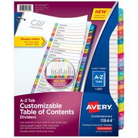 Avery A-Z Tab Dividers for 3 Ring Binders, Customizable Table of Contents, Multicolor Tabs, 1 Set (11844)