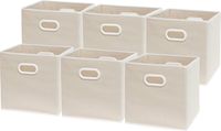 6 Pack - SimpleHouseware Foldable Cube Storage Bin with Handle, Beige (12-Inch Cube)