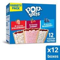 Kellogg's Pop-Tarts Variety Pack - Toaster Pastries for Kids, Frosted Strawberry, Frosted Blueberry, Frosted Cherry (12 Count)(Pack of 12, 144 tarts total)