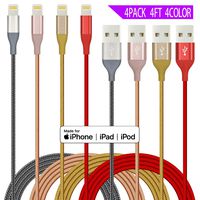 IDiSON 4Pack 4Color 4ft Apple MFi Certified iPhone Lightning Cable Braided Nylon Fast Charger Cable Compatible iPhone 11 Pro X XR XS MAX 8 Plus 7 6s 5s 5c Air iPad Mini iPod (4Pack 4Color)