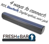 Bluetooth Leather Television Sound Bar - FRESHeBAR TV Soundbar - 24 inch, 90 Watt with Built-in Subwoofer - Grey / Blue Leather