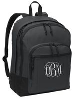 Personalized Dark Charcoal Port Authority Basic Backpack with Embroidered Vine Monogram