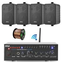 Pyle WiFi Bluetooth Stereo Amplifier 240-Watt Home Theatre Receiver, 2X Enrock 4" 200-Watt 3-Way Box Speakers (Black), Enrock Audio Spool of 50 Foot 16-Gauge Speaker Wire