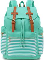 Girls School Backpack Women Canvas Backpacks Lady Vintage Travel Rucksack 15.6Inch Laptop Bag (Blue Stripe)