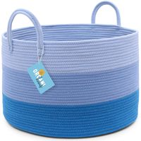 OrganiHaus 3-Toned Cotton Rope Storage Baskets for Laundry and Blankets (Wide (20"x13.3"), 3-Tone Blue)