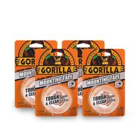 Gorilla Tough & Clear Double Sided Mounting Tape, 1" x 60", Clear, (Pack of 4)
