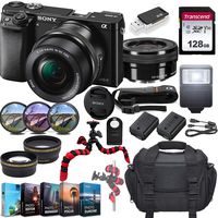 Sony Alpha a6000 Mirrorless Camera w/ 16-50mm Lens & 128GB SD Card Bundle(Black)