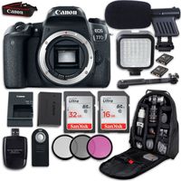 Canon EOS 77D DSLR Camera (Body Only) + LED Light + Microphone + Video Accessory Bundle