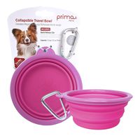 SALE: Prima Pet Expandable/ Collapsible Silicone Food & Water Travel Bowl with Clip for Small & Medium Dog and Cat, Size: 1.5 Cups (5.1 Inch Diameter Bowl) (PINK)