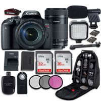 Canon EOS Rebel T7i DSLR Camera with Canon EF-S 18-135mm f/3.5-5.6 is STM Lens + Canon EF-S 55-250mm f/4-5.6 is STM Lens+ LED Light + Microphone + Video Accessory Bundle
