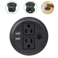 Desktop Hidden Power Grommet with 2 Power Socket & 2 USB Charging Ports and Network Interface.Desk Power Grommet with 10Ft Heavy Duty Extension Cord and Network Cable, Easy Mounting