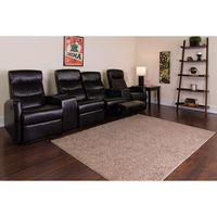 Flash Furniture Anetos Series 4-Seat Reclining Black Leather Theater Seating Unit with Cup Holders