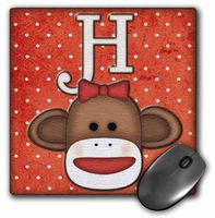 Cute Sock Monkey Girl Initial Letter H - Mouse Pad, 8 by 8 inches (mp_102811_1)