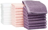 AmazonBasics Washcloth Face Towels, Pack of 24, Multi-Color: Petal Pink, Lavender, White