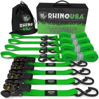 RHINO USA Ratchet Tie Down Straps (4PK) - 1,823lb Guaranteed Max Break Strength, Includes (4) Premium 1" x 15' Rachet Tie Downs with Padded Handles. Best for Moving, Securing Cargo (GREEN)