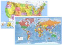 24x36 World and USA Classic Premier 3D Two Wall Map Set (Laminated)